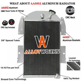 Alloyworks 3436 4 Row Aluminum Radiator For 1934-1936 35 Chevy Pickup Truck L6 V8 Conversion Mt